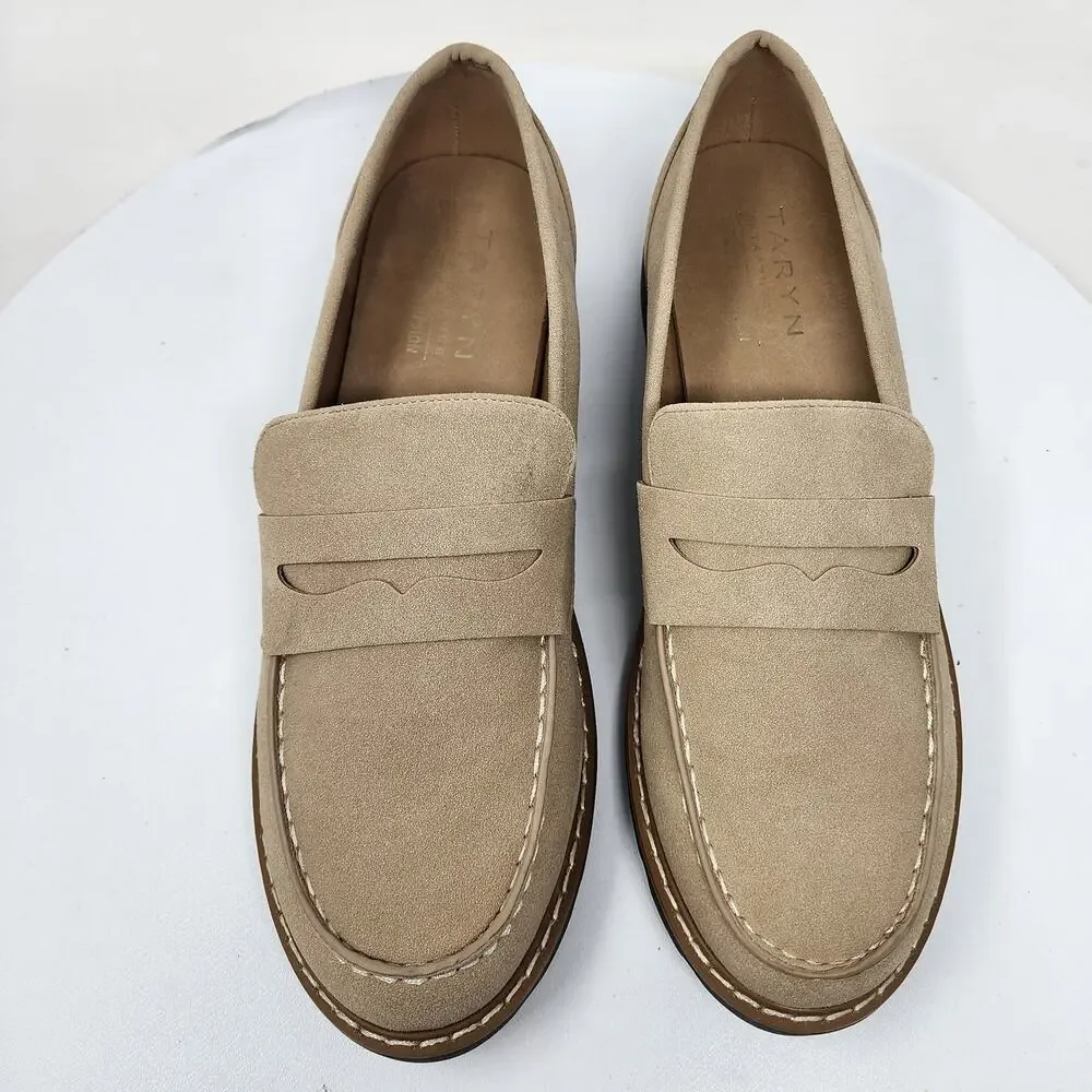 Taryn Rose Devanie Penny Loafer Women 10M Tan Sand Faux Suede/Nubuck TPR Outsole